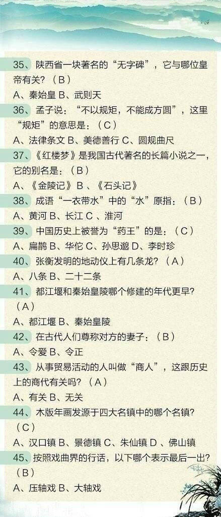 常識積累：中國文學(xué)常識100題